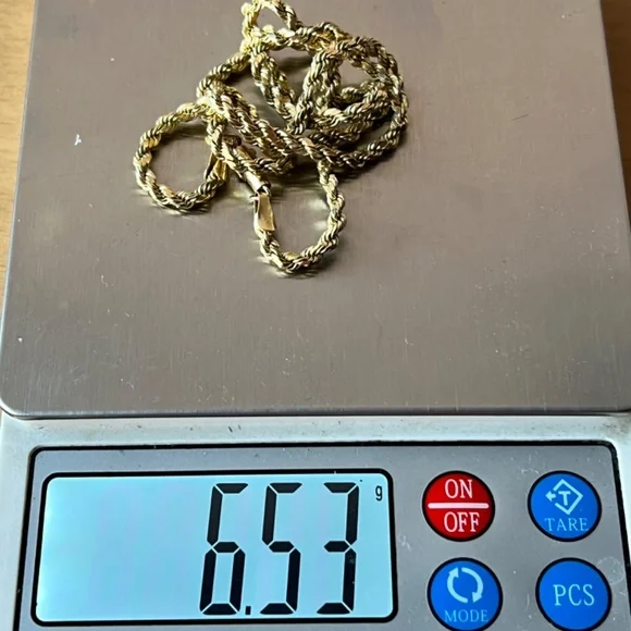 14K YELLOW GOLD VINTAGE DIAMOND CUT ROPE CHAIN NECKLACE UNISEX APROX. 18” LONG - Picture 7 of 16